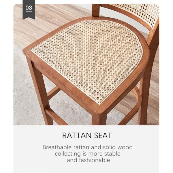 Custom Kitchen Bar Chair Solid Wood Leg Cane Counter Stool 43cm*43cm*109cm Weight Limit 100KG