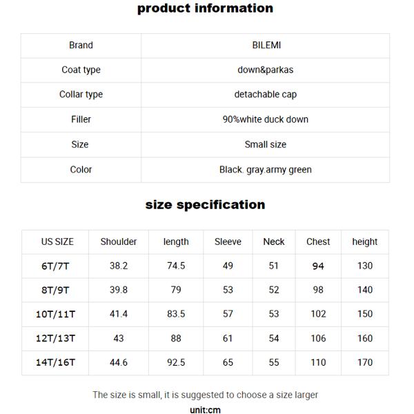 Bilemi Handsome Boy Duck Down Warm Coat 80% Winter Jacket Kids Parka  for Teenagers