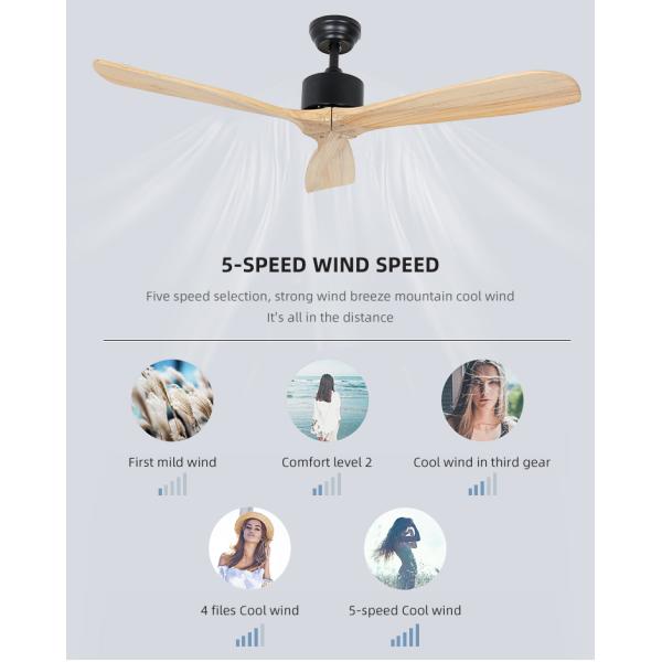 3 Blades 65w Iron Solid Wood Ceiling Fan Light 52Inch Led Indoor Ceiling Fan