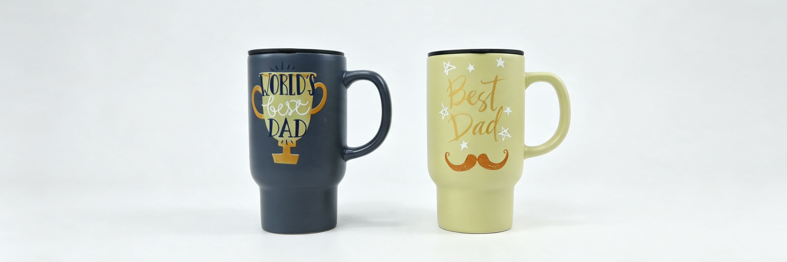 World's Best Dad Tall Ceramic Travel Mug Set of 2, Insulated Coffee Cup with Lid, Father's Day Gifts for Dad