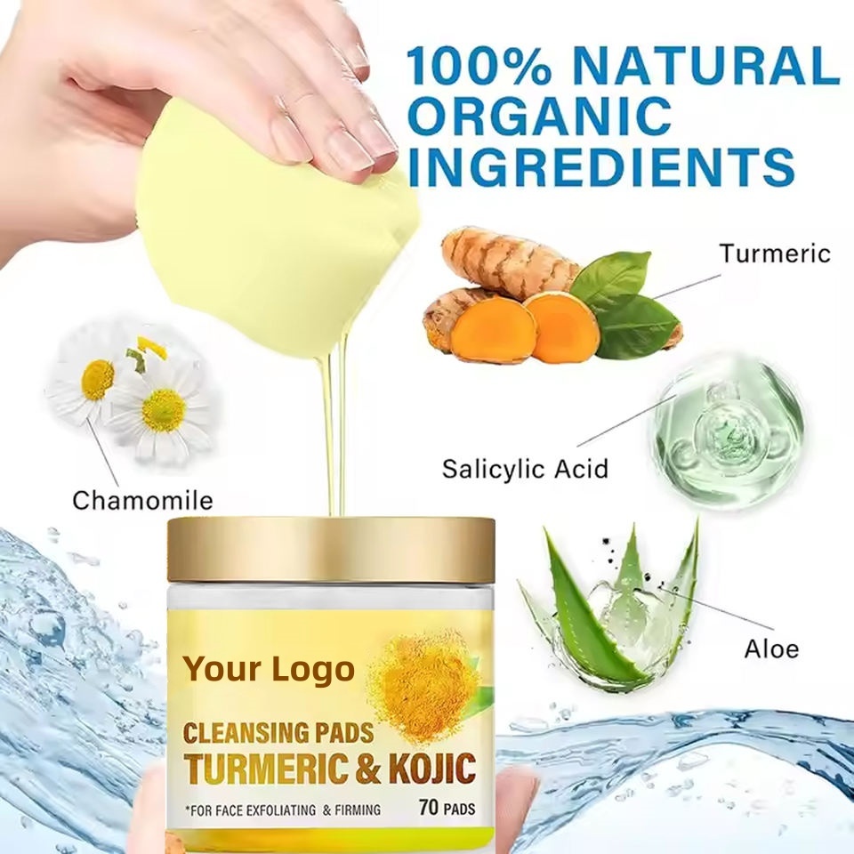 OEM ODM brand customized natural turmeric kojic acid pad brightening turmeric kojic acid cleaning acne removing skin care essence toner