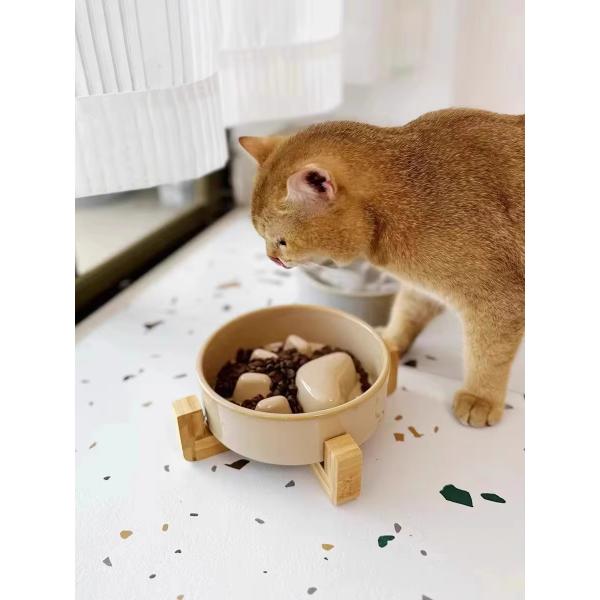 Ceramic Pet Bowl Dog Slow Feeder with Wooden Frame Applicable Pet Dogs Customize logo Color Packaging LCD Display NO