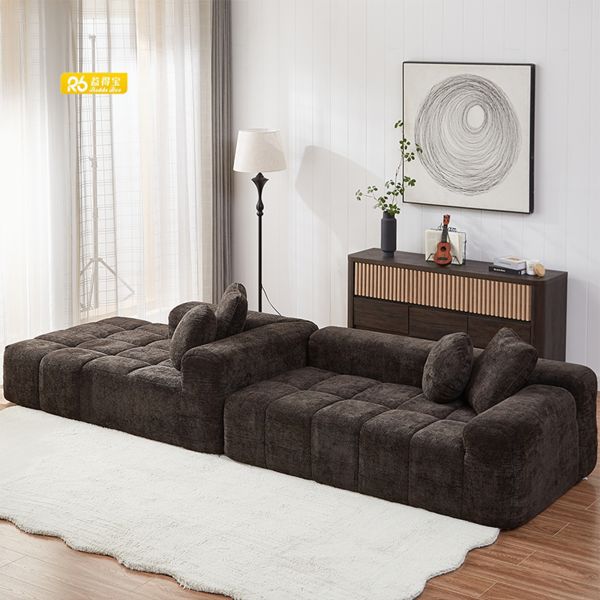 Compressed Chenille Fabric Sectional Sofa With Chaise Lounge For Small Spaces