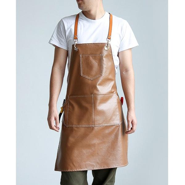 Restaurant Bar Durable Leather BBQ Apron with Work Tool Apron Design and Custom Logo