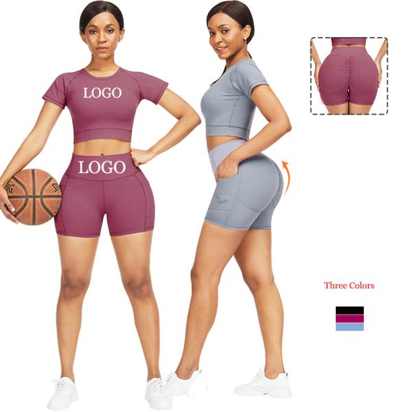Plus Size HEXIN Estilo Mulheres Outfits de Yoga em Duas Peças Tops de Crop Curvos Shorts Activwear
