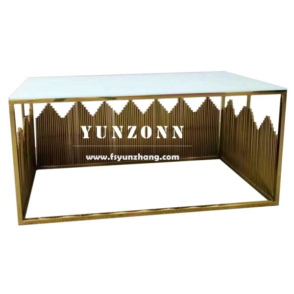New Design Foshan Hotel Wedding Furniture Gold Stainless Steel Bride and Groom Square Dining Table