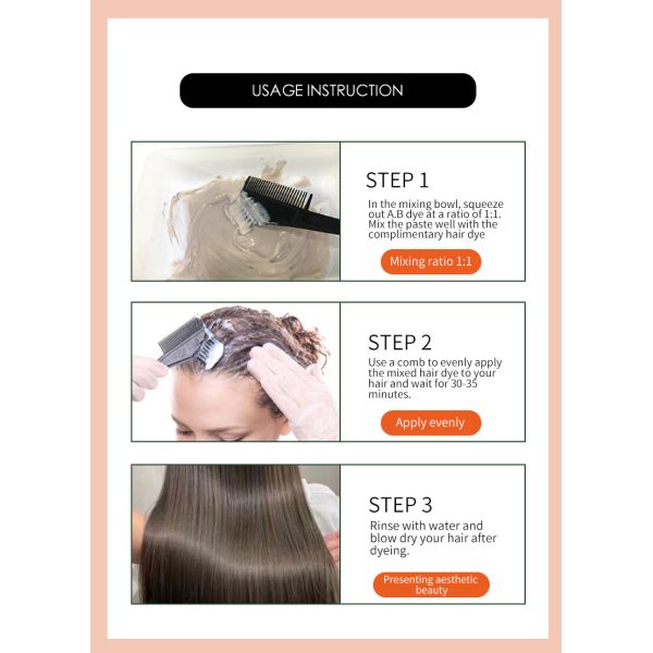 Formule de teinture capillaire permanente 100 ml, inoffensive, non irritante, pour la maison