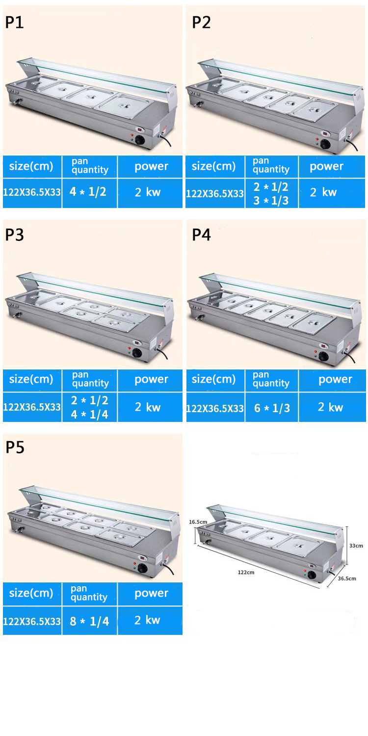 Rectangular Bain Marie Electric Food Warmer 150L 3 Pan Bain Marie