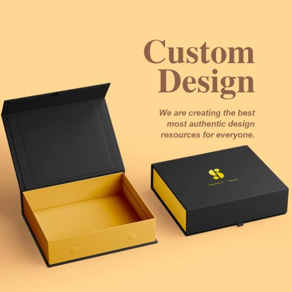 Custom Black/Yellow Logo Luxury Recyclable Folding Magnet Gift Box Skincare Hard Cardboard Packaging Sponge Recycled Materials