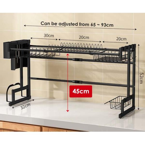 Width 300mm Adjustable Dish Drying Rack Over Sink OEM For Kitchen 500mm Height