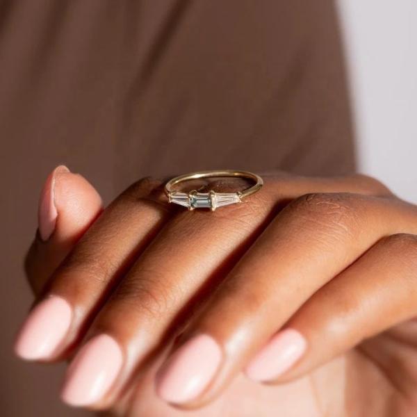 Новые прибывшие Три каменных кольца CZ Белый CZ И Танзанит Настоящий S925 Серебряные драгоценности 14K 18K Золото покрытое для женщин