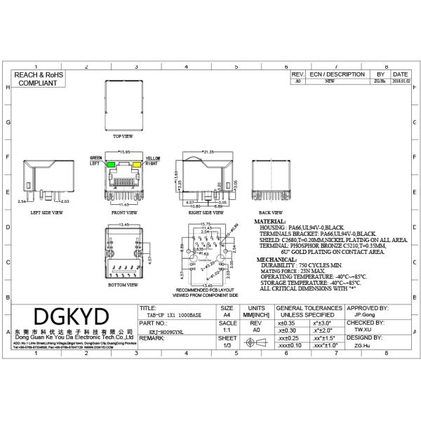 Порт Keystone модуля Джек Rj45 сети гигабита KRJ-H009GYNL одиночный с СИД