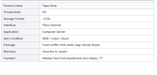 New Stock Q6Q67A for 12TB/30TB Storeever Msl 30750 LTO-8 8GB Fibre Channel Internal Tape Drive