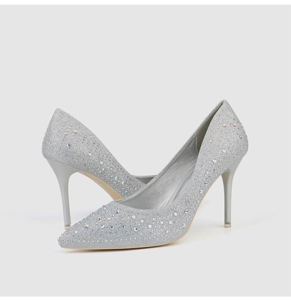 ZM010 9628-6 Trend New Pointed Sequins Pure Color All-Match Stiletto High Heels Nightclub Women'S Shoes Single Shoes