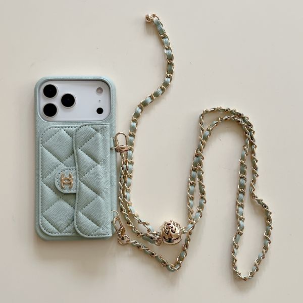Caviar Diamond-patterned Card Slot Crossbody Chain case for 114 Pro Max, iPhone 16 Pro Protective Case, 17 Pro