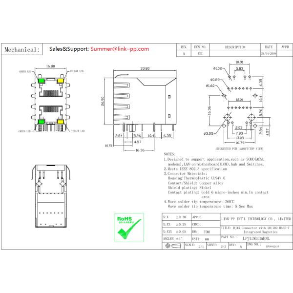 Разъемы локальных сетей креста XRJH-21C-4-D1D-1F1-NO LPJ17633AENL прямоугольные