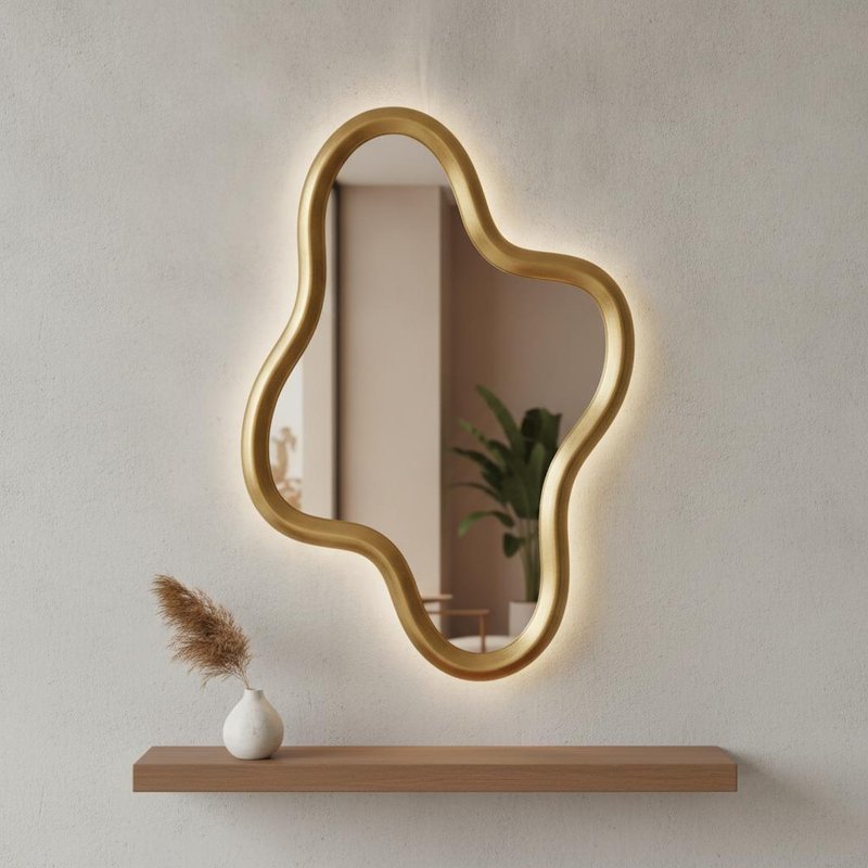 80X80X3.8CM Silver Mirror Curved Wall Mirror - Decorative Wall-Mounted Mirror with Curved Design