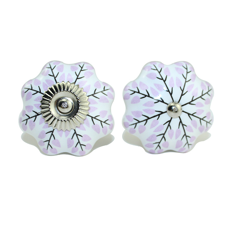 Vintage Bohemian Ceramic Petal Shape Colorful Handle Knob Kitchen Bedroom Drawer Cabinet Door Handle
