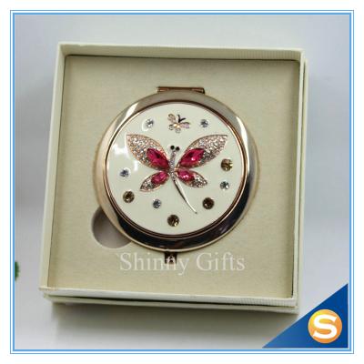 Shinny Gifts Butterfly Design Rhinestone Pocket Mirror Metal Handbag Mirror
