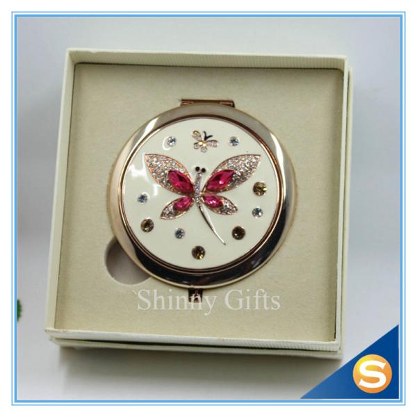 Shinny Gifts Butterfly Design Rhinestone Pocket Mirror Metal Handbag Mirror