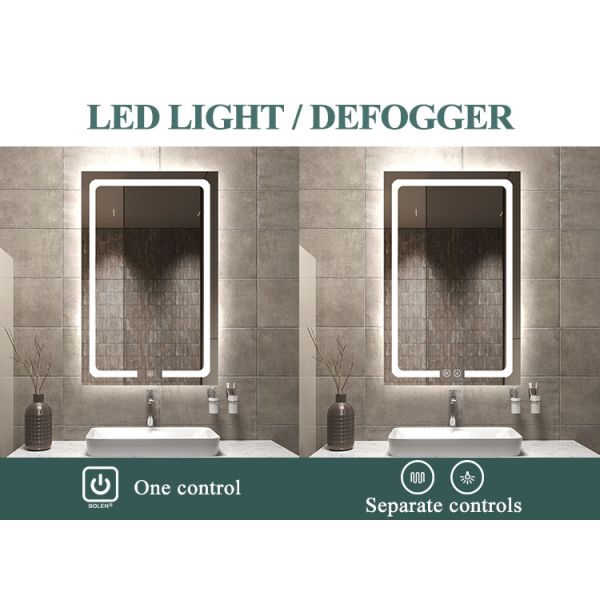 Rectangle Smart Touch Switch Makeup Bathroom Illuminated Led Mirror With Light Dimmable