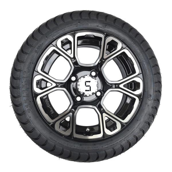 12-дюймовый диск для гольф-кара с обработанной/глянцевой черной поверхностью и низкопрофильная шина 215/35-12 DOT для уличного использования