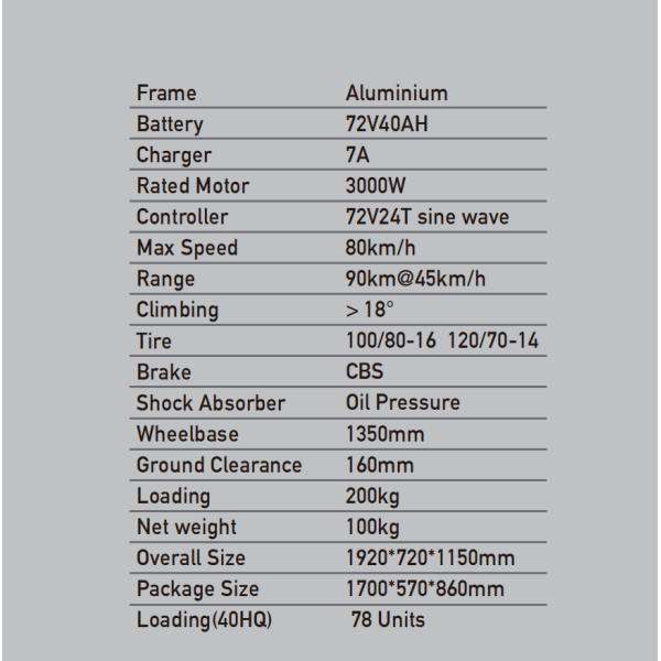 72V 38Ah Delivery e-Motorcycle with Battery Pack and Smart Type Sensor 3000W Mid Motor