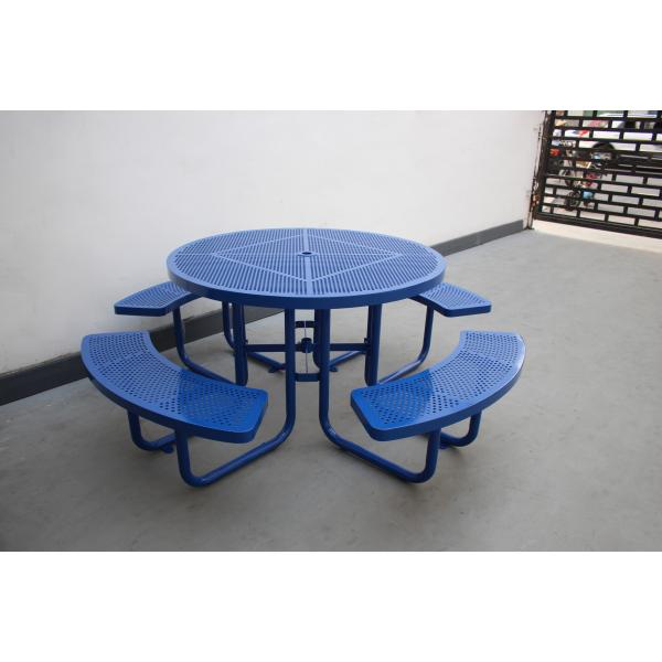 Коммерческий сад круглый пикник стол набор перфорированного стального материала с четырьмя скамейками