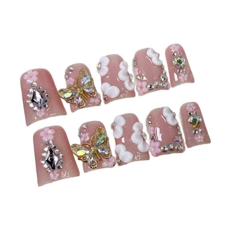 Handmade Press On Nails Medium Duck Pink 3D Flower Wholesale Nail Tips
