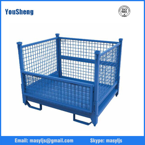 Industrial stackable collapsible heavy duty rolling wire mesh container warehousing