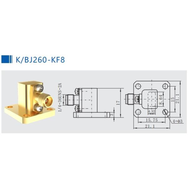 K2.92mm WR34 BJ260 Guía de ondas para adaptador coaxial Femenino 21.7GHz - 33GHz K/BJ260-KF8