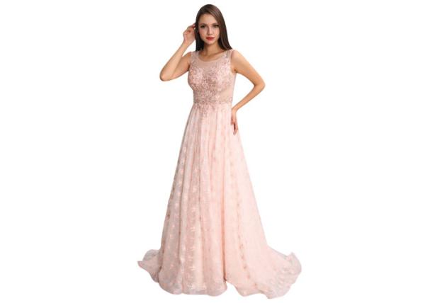 Embroidered Wedding Lace Sleeveless Evening Dress Floor - Length For Formal Party
