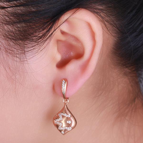 New Designs 18K Rose Gold Daimonds Dangle Women Earrings (GDE025)