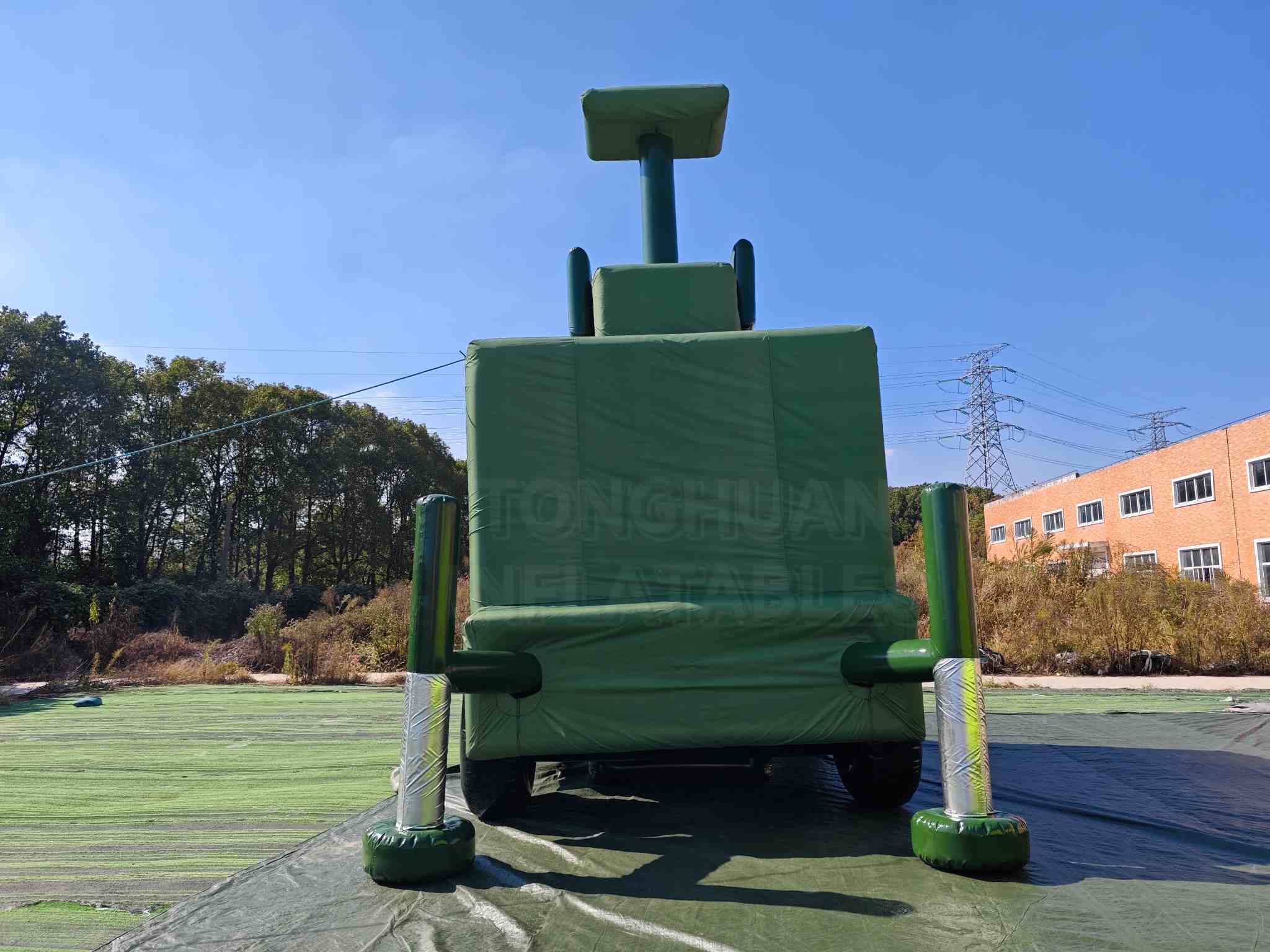 Custom Inflatable Radar Trailer Replica with Raised Antenna Mast Box Body Wheels and Tow Bar for Training Display Exhibition and Outdoor Simulation Projects