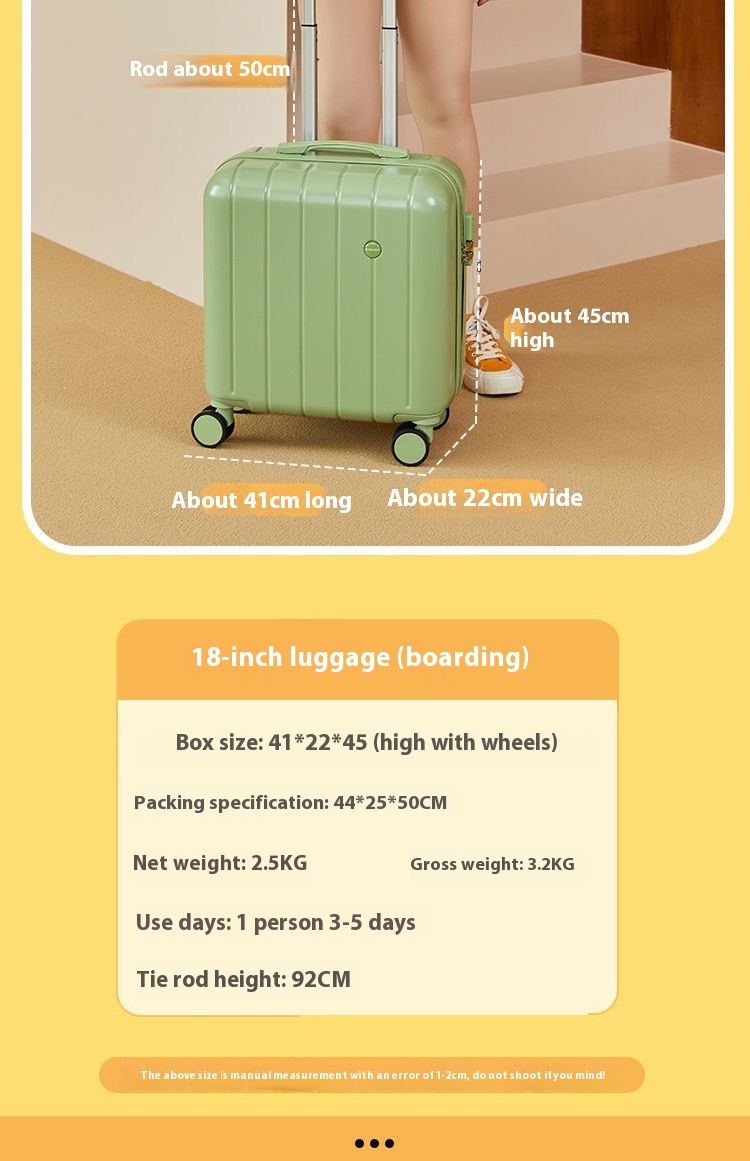 18-Inch Unisex Durable ABS+PC Trolley Case Spinner Net Candy Color Small Fresh Luggage Universal Wheel Portable Password Box