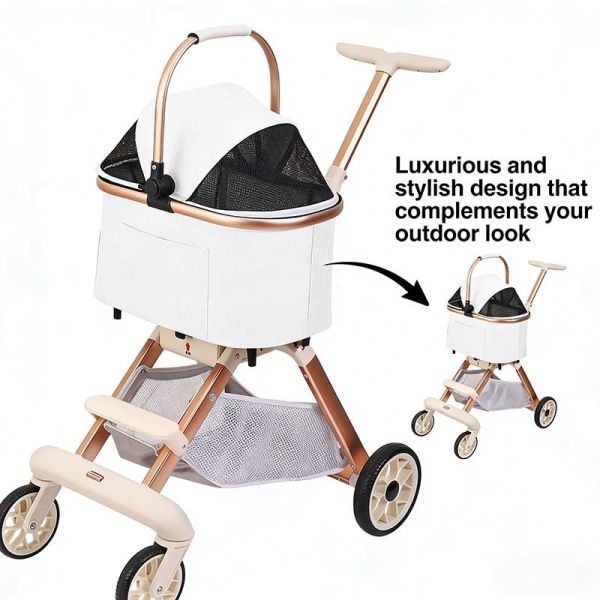 Wholesale Dog Cat Stroller, Foldable Lightweight Travel Trolley, 4-Wheel Safe Breathable Pet Carrier Bulk