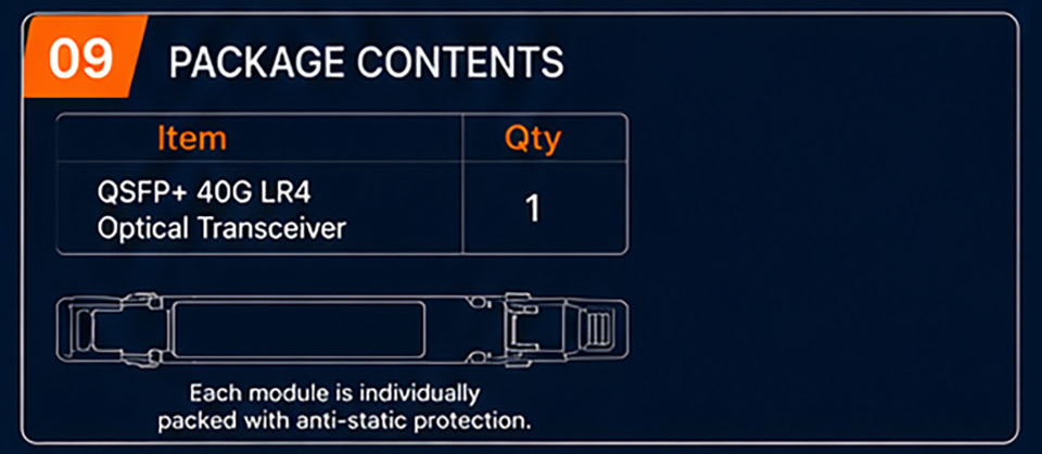 40G QSFP+ LR4 Optical Transceiver Module Single Mode LC Duplex 10km 1310nm TBC-QSFP+40G-LR4