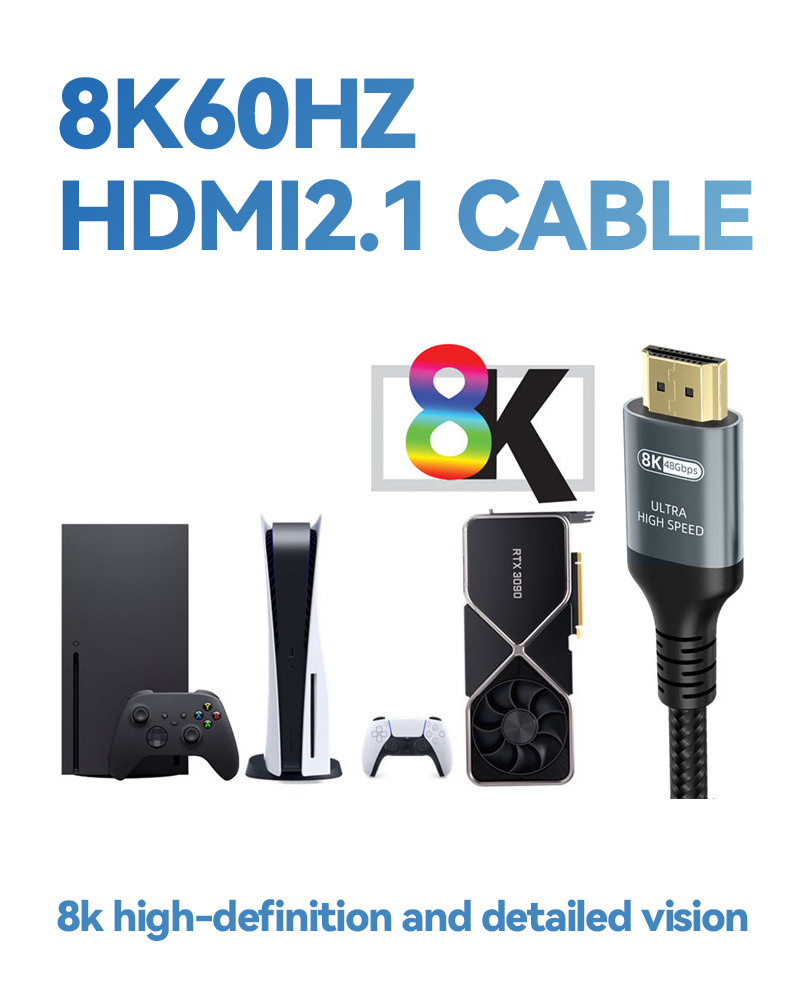 5M OEM 8K 60Hz HDMI2.1 Cable Durable Nylon Braided 48Gbps