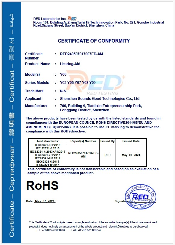 Shenzhen Sounds Good Technologies Co.,Ltd Сертификации