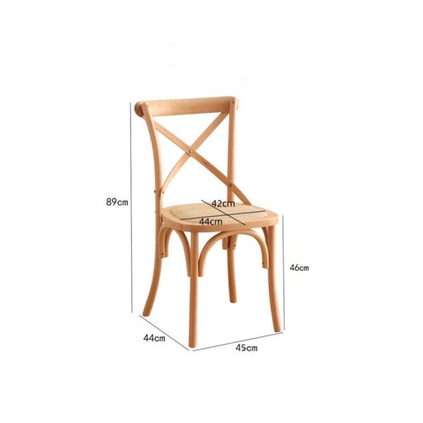 New Arrival Rustic Wooden Cross Back Chair with Woven Rattan Seat for Cafe Bistro Restaurant Commercial Wedding Dining Use