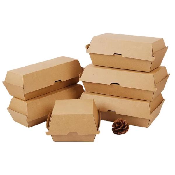 Food Grade Eco-Friendly Custom Kraft Paper Clamshell Burger Box Disposable Cardboard Takeaway Packaging Box Type Folders