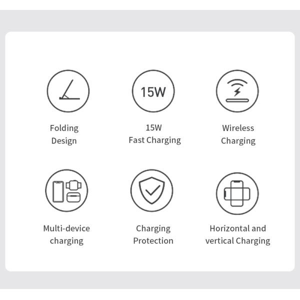 3-In-1 Wireless Charger with Charging Distance 8mm CE FCC ROHS Certified Environmentally Friendly Plastic Pc Folding