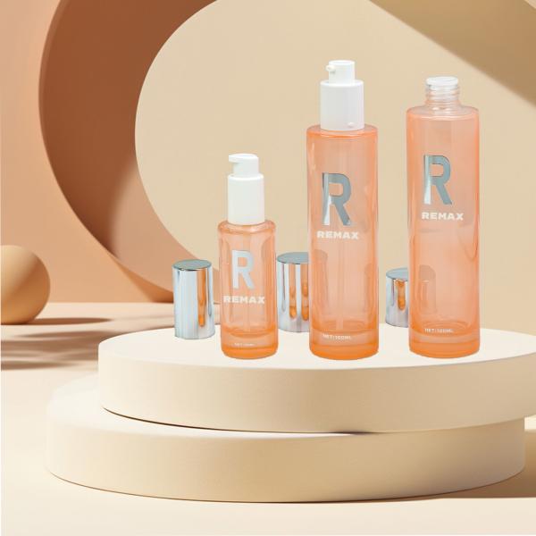 Wholesale Multiple Capacities Silver Plated Logo Customized Transparent Glass Lotion Pump Bottle Jar Cosmetics Package Set