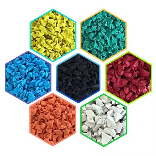 Pellets en caoutchouc EPDM personnalisés Pellets en caoutchouc vert / bleu / jaune pour terrain de jeu