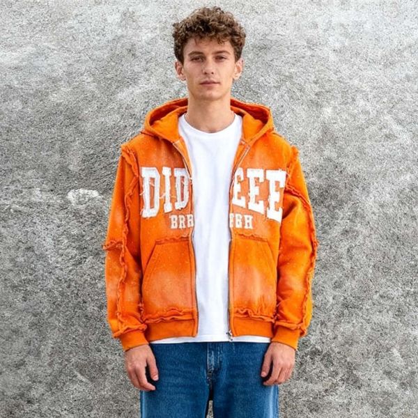 OEM&ODM Wholesale Custom High Quality Heavyweight Men's Hoodie Applique Embroidered Rhinestone Acid Wash Fashion Zip up Hoodie