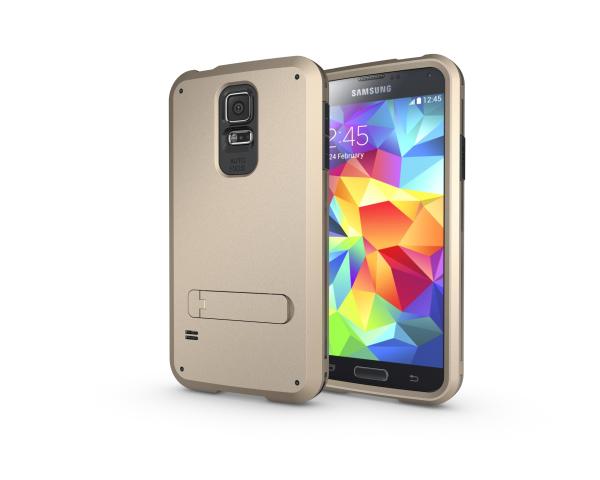 3-in-1 case for Samsung S5, unique design with stand, gold color, strong protection