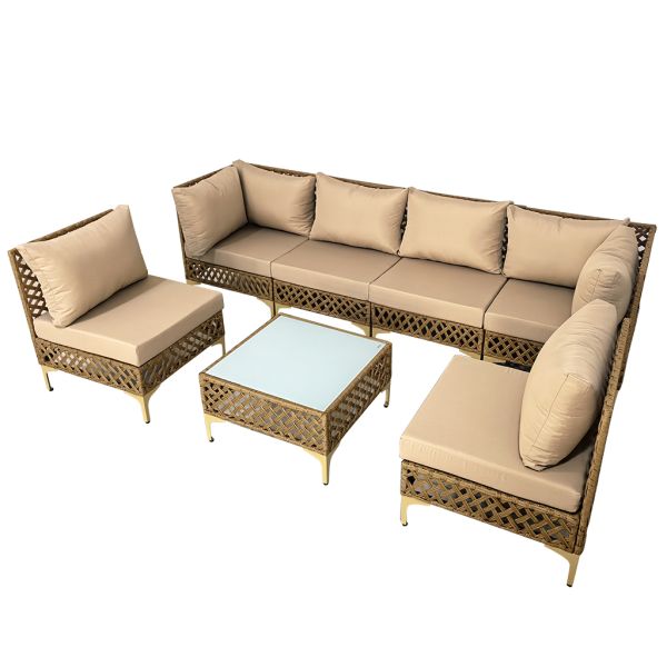 7 Pieces PE Wicker Sectional Outdoor Sofa with Coffee Table  Backyard Patio Furniture Sets