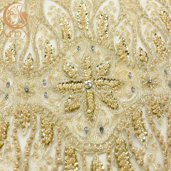 O ouro Sequined pesado perlou o nylon feito a mão macio da tela 80% do laço
