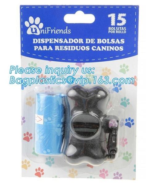 LED Flashlight Dog Waste Bag Dispenser Holder with Pet Waste Bag Poop Roll Bags, BPI ASTM D6400 EN13432 Approval Customi