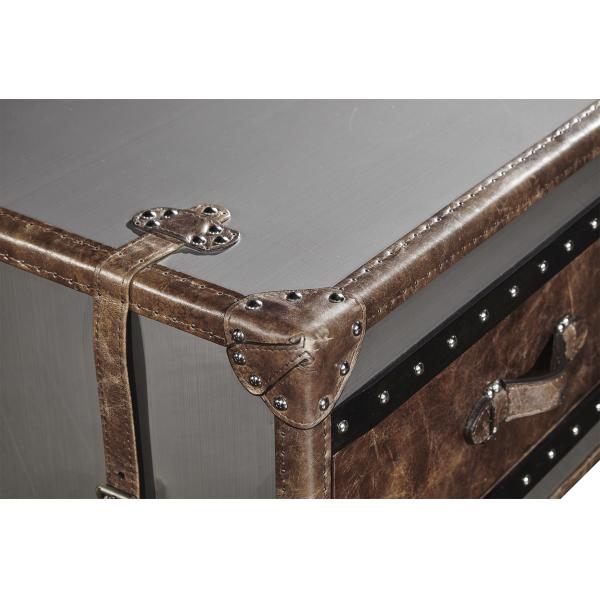 Stainless Steel Side Coffee Table 1.3M Length 4 Drawers Top Genuine Leather Handle